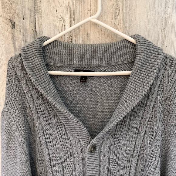 Tasso Elba Men’s Gray Chunky Button Down Cardigan Sweater Size XL Shawl Collar - Picture 2 of 7